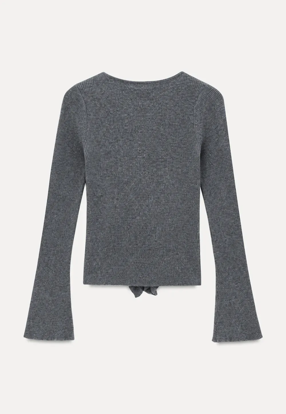 Ruffled Trim V Neck Long Sleeve Knit Sweater
