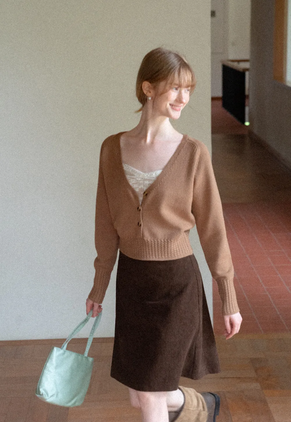 V Neck Button Front Ribbed Knit Sweater
