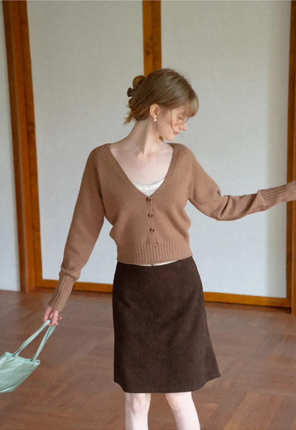 V Neck Button Front Ribbed Knit Sweater