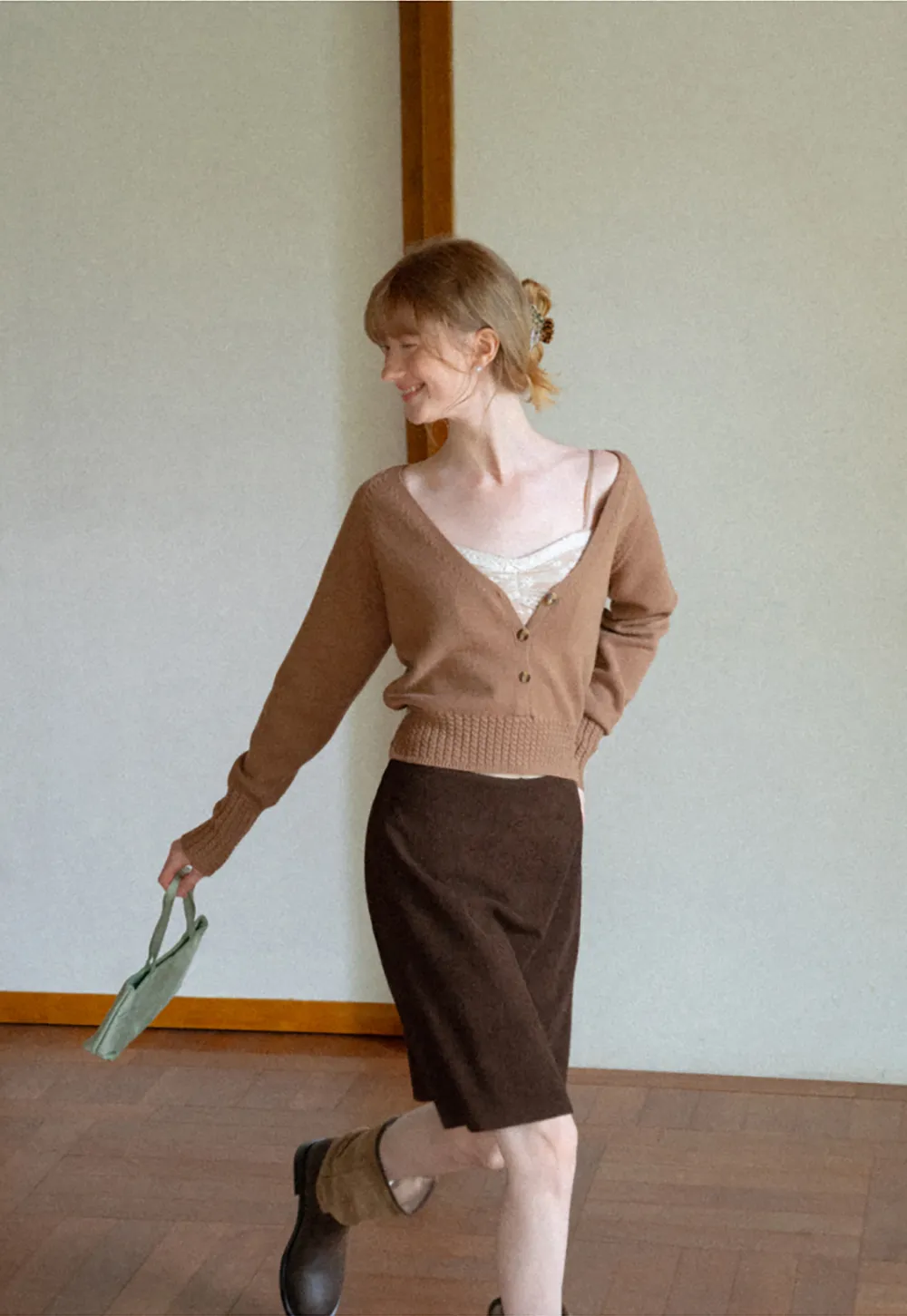 V Neck Button Front Ribbed Knit Sweater