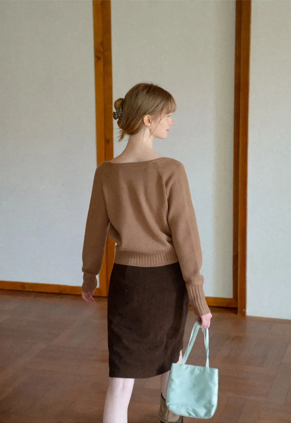 V Neck Button Front Ribbed Knit Sweater