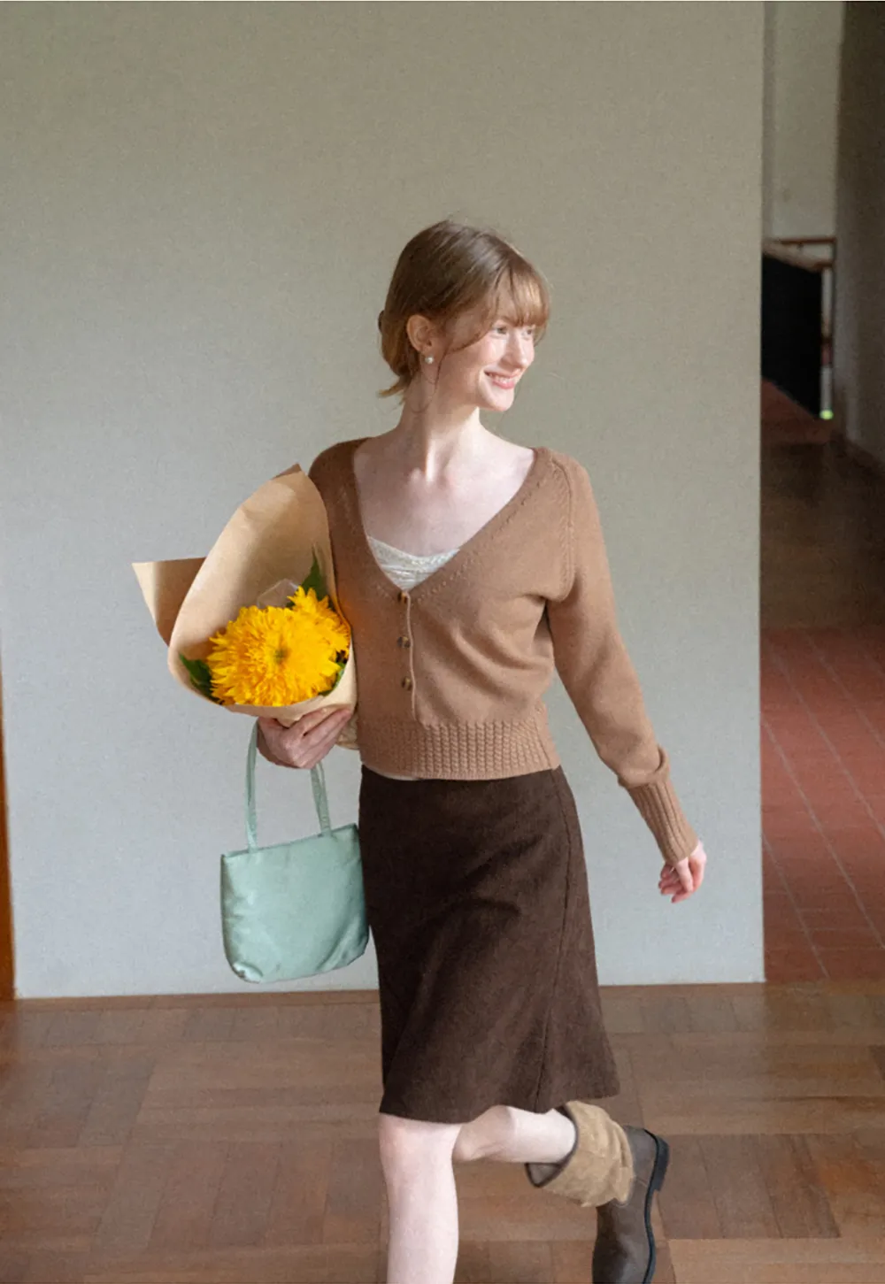 V Neck Button Front Ribbed Knit Sweater
