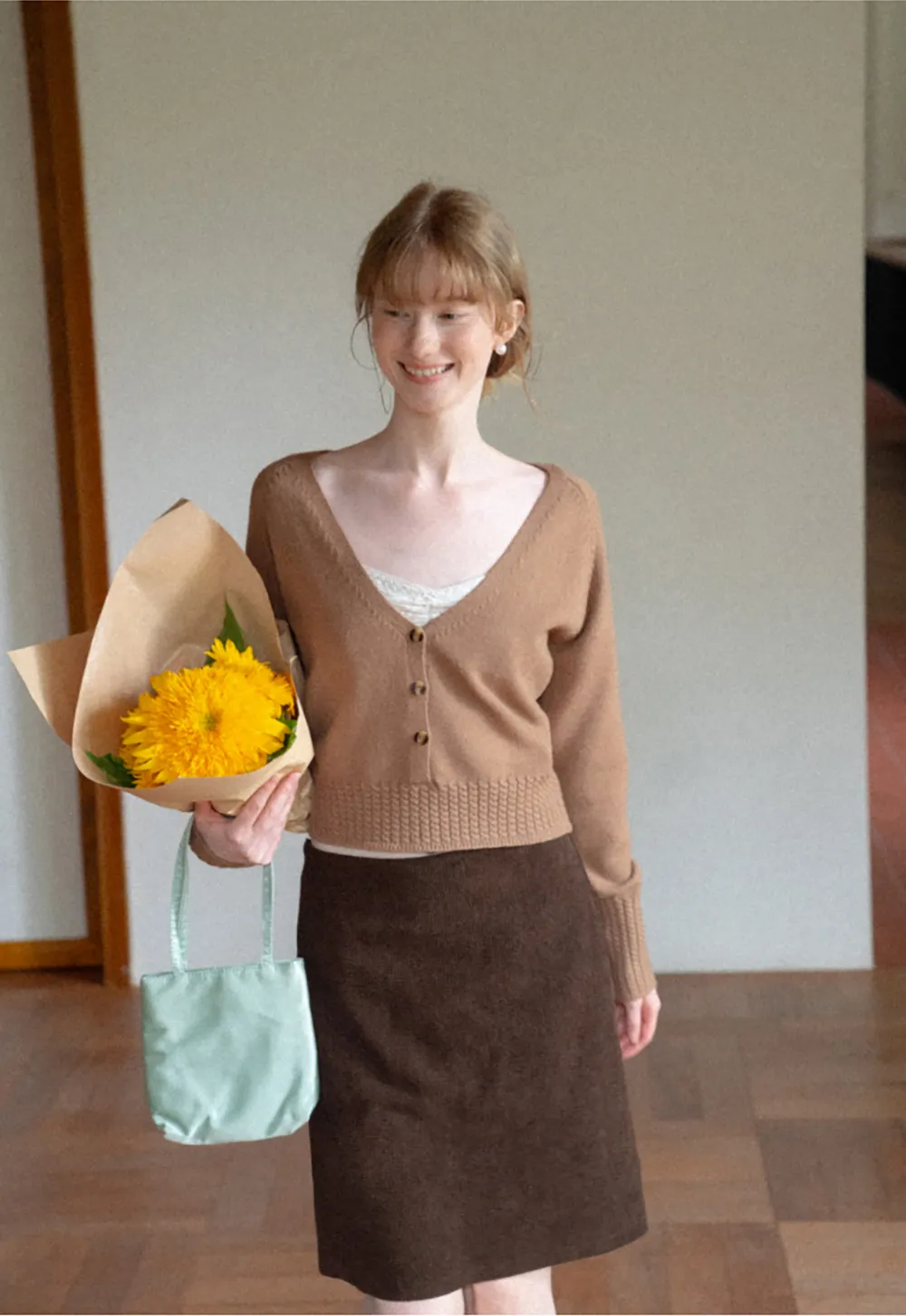 V Neck Button Front Ribbed Knit Sweater
