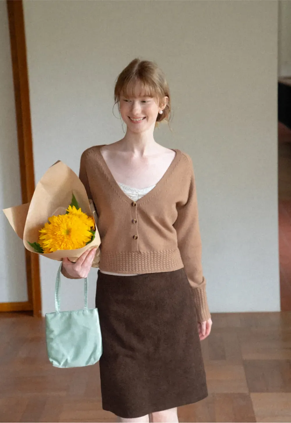 V Neck Button Front Ribbed Knit Sweater