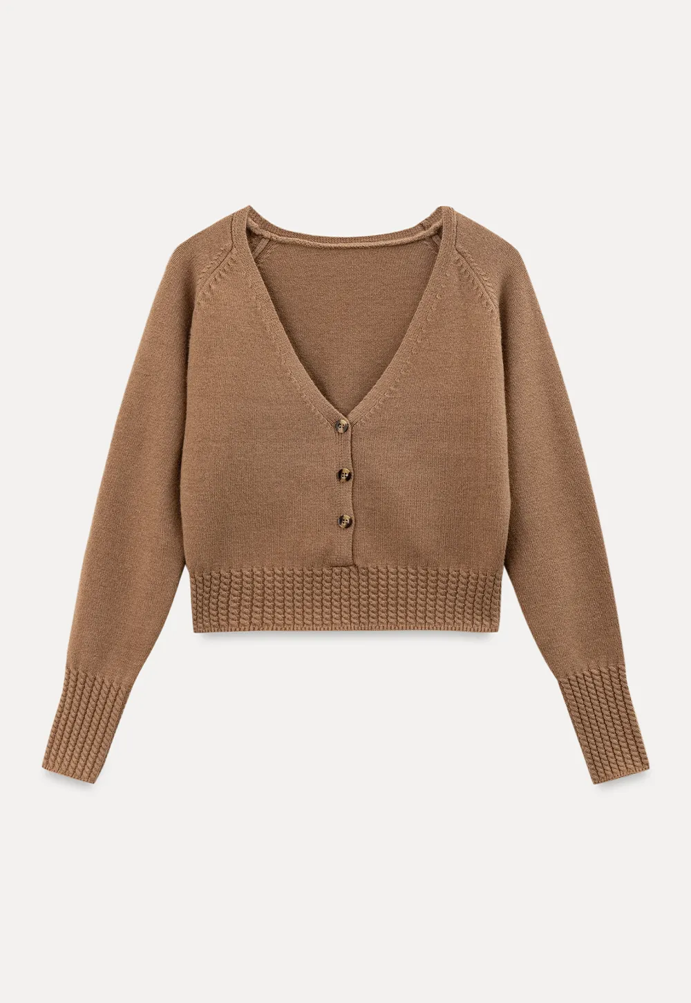 V Neck Button Front Ribbed Knit Sweater
