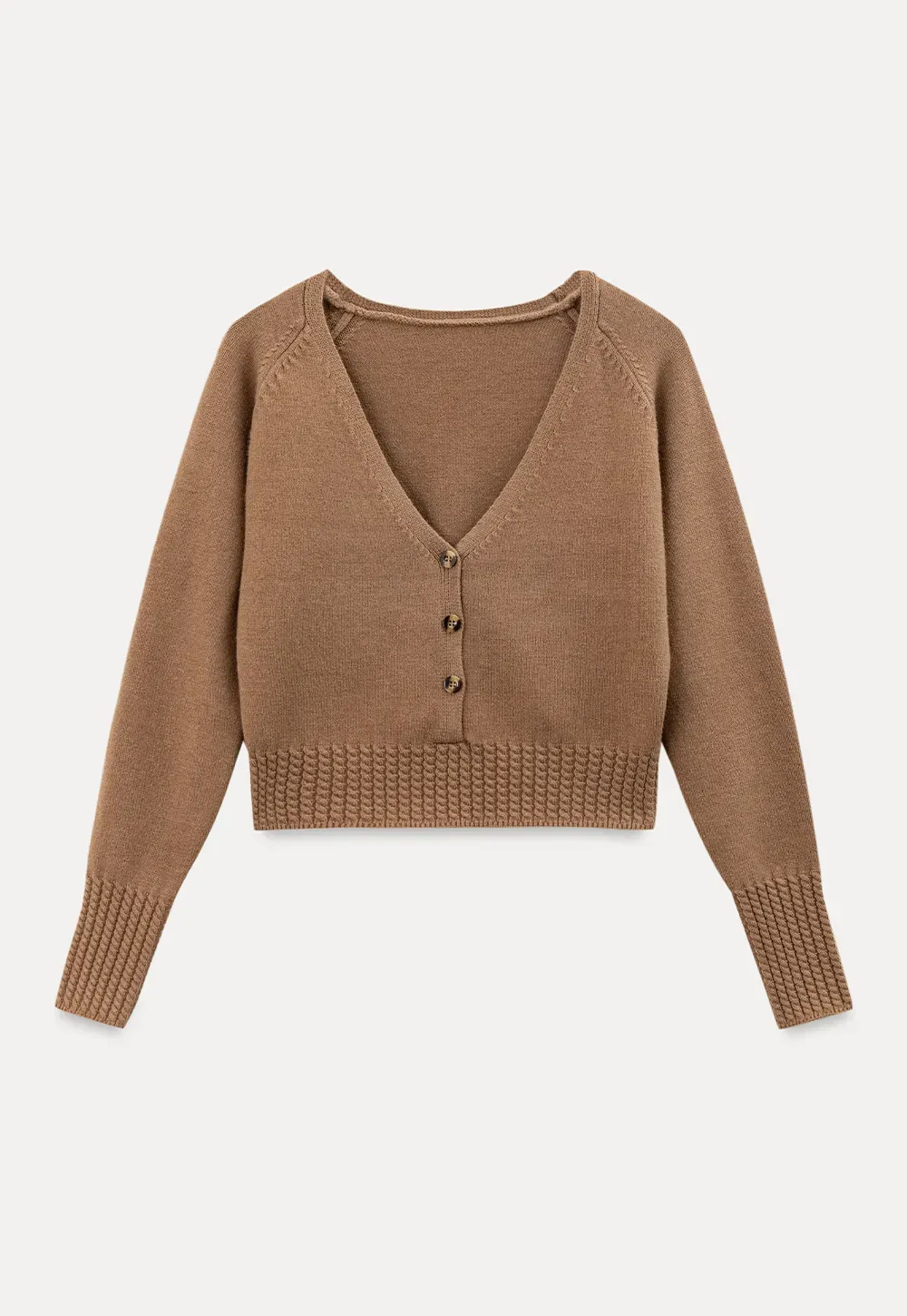 V Neck Button Front Ribbed Knit Sweater