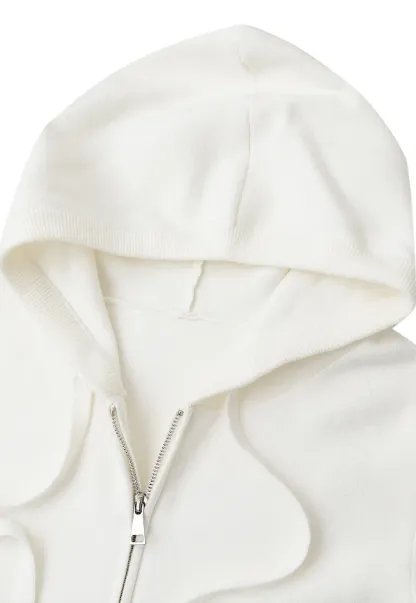 Hooded Zip Front Knit Sweater with Drawstring