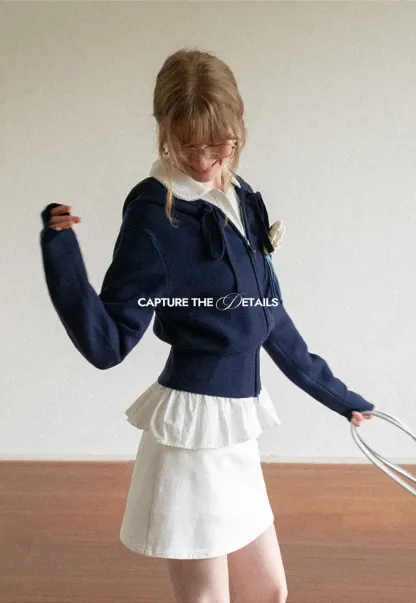 Hooded Zip Front Knit Sweater with Drawstring