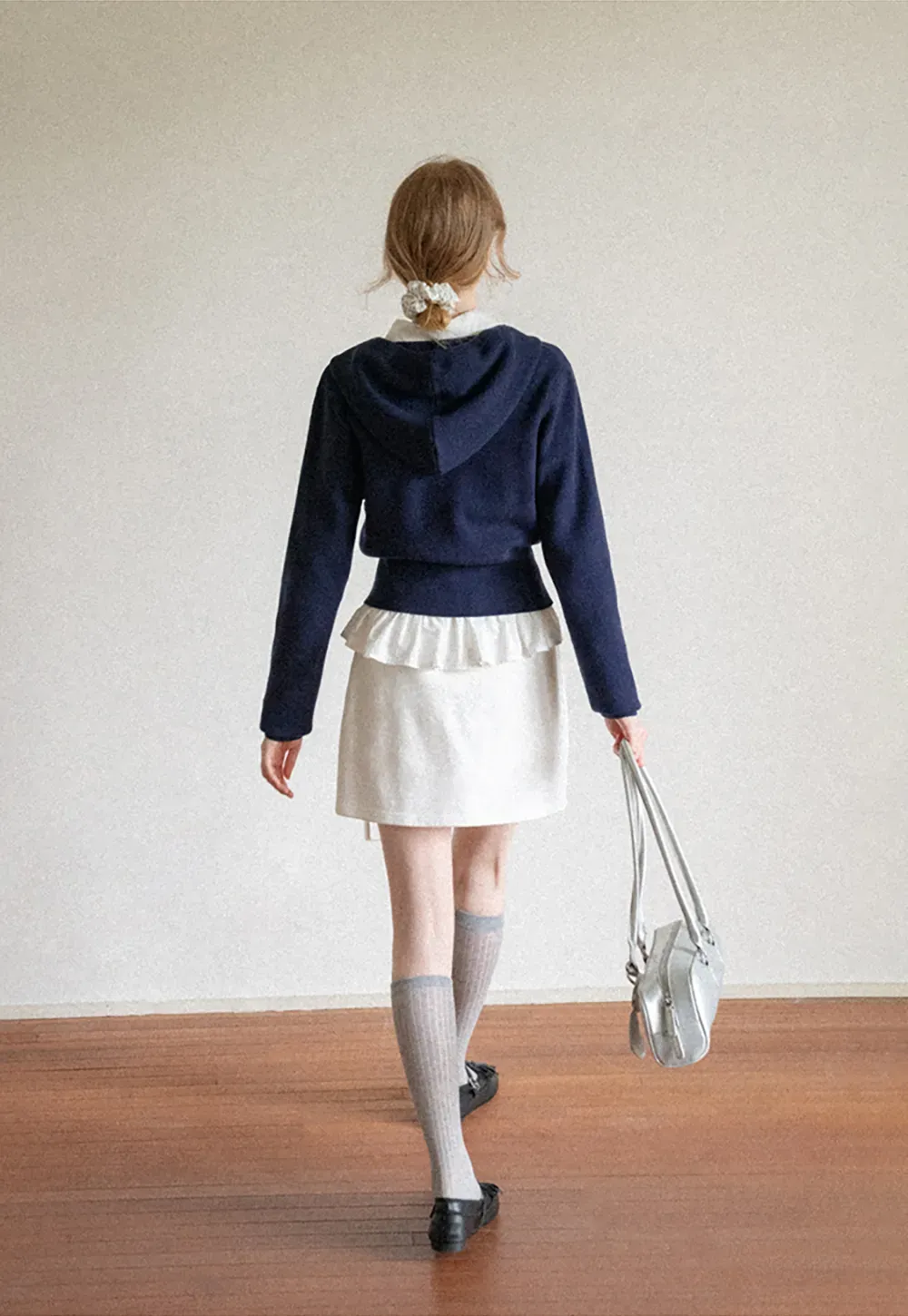 Hooded Zip Front Knit Sweater with Drawstring