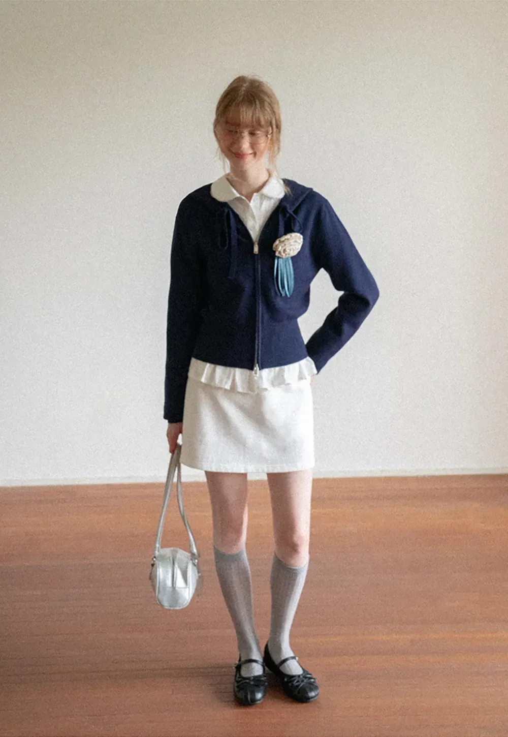 Hooded Zip Front Knit Sweater with Drawstring