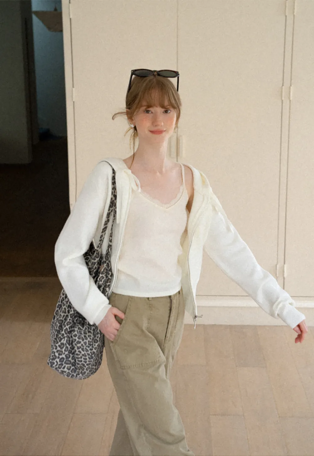 Hooded Zip Front Knit Sweater with Drawstring