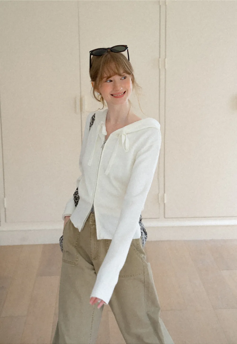 Hooded Zip Front Knit Sweater with Drawstring