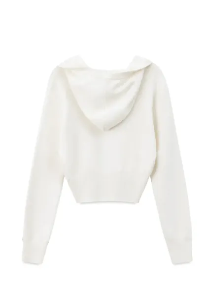 Hooded Zip Front Knit Sweater with Drawstring