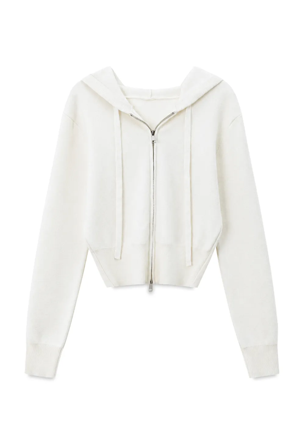 Hooded Zip Front Knit Sweater with Drawstring