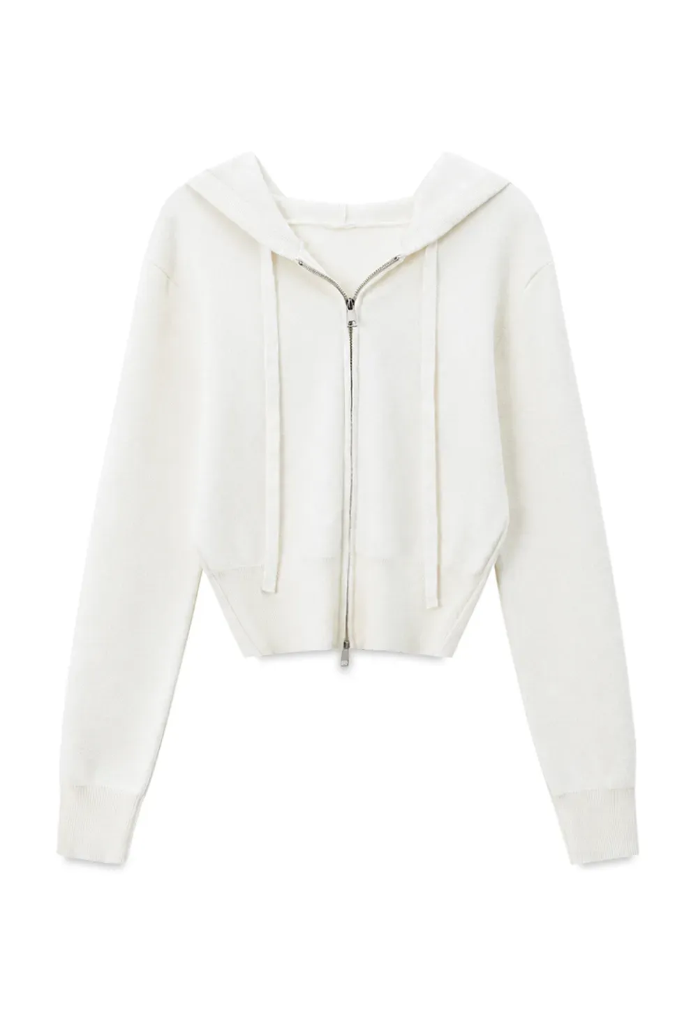 Hooded Zip Front Knit Sweater with Drawstring