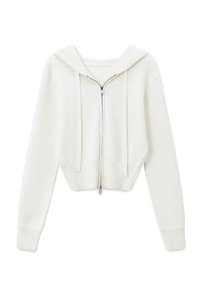 Hooded Zip Front Knit Sweater with Drawstring