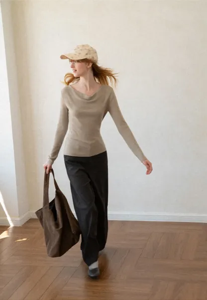 Open Back Long Sleeve Knit Sweater
