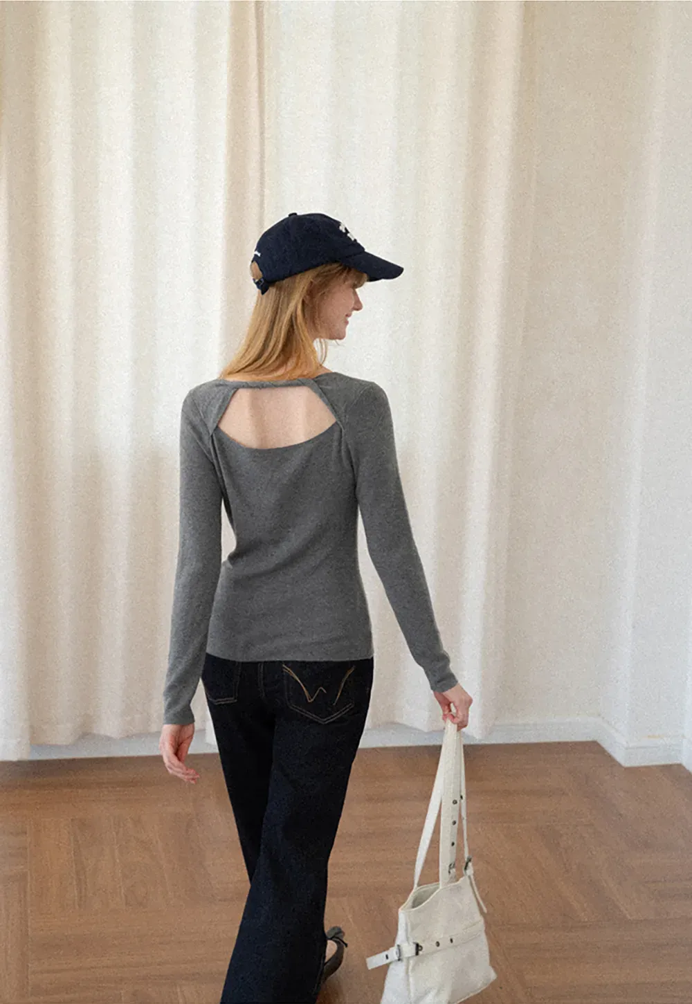 Open Back Long Sleeve Knit Sweater