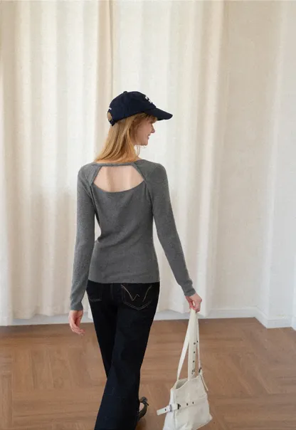 Open Back Long Sleeve Knit Sweater
