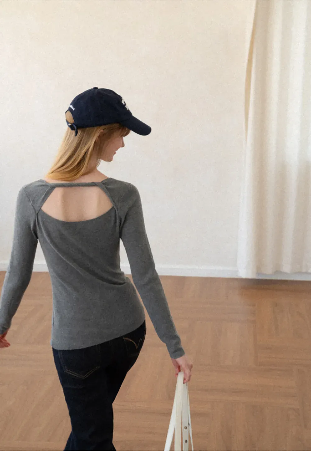 Open Back Long Sleeve Knit Sweater