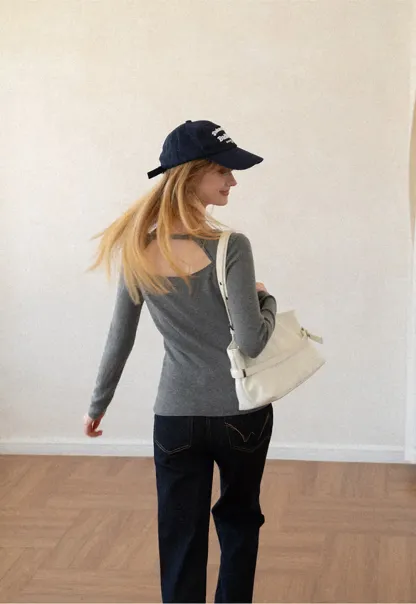 Open Back Long Sleeve Knit Sweater