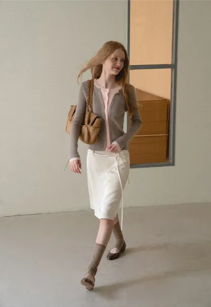 Cropped Cardigan with Button Front Woolen Knit Sweater