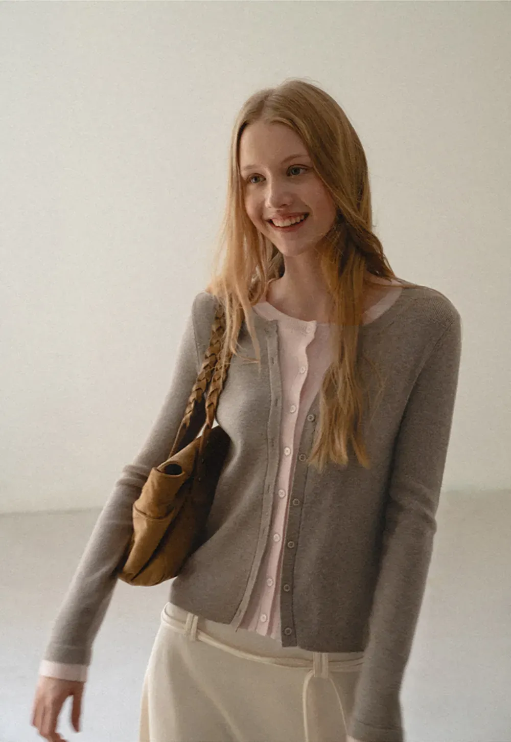 Cropped Cardigan with Button Front Woolen Knit Sweater