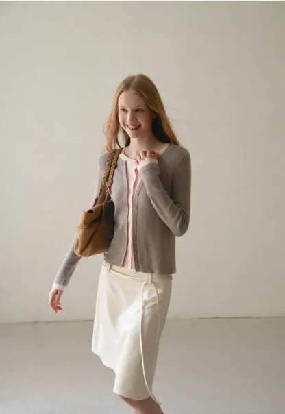 Cropped Cardigan with Button Front Woolen Knit Sweater