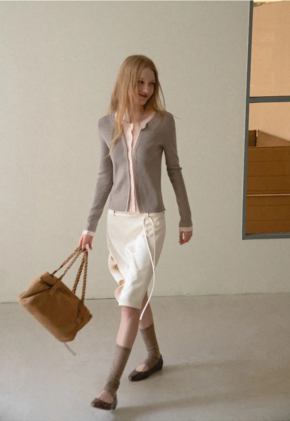 Cropped Cardigan with Button Front Woolen Knit Sweater