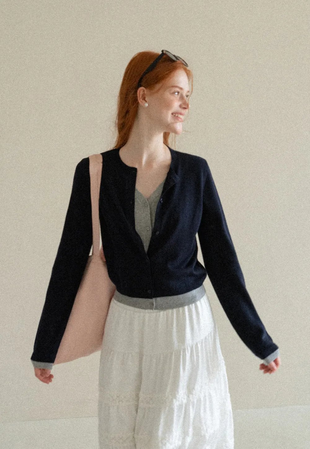 Button Front Cardigan with Contrasting Cuff Detail Woolen Knit Sweater