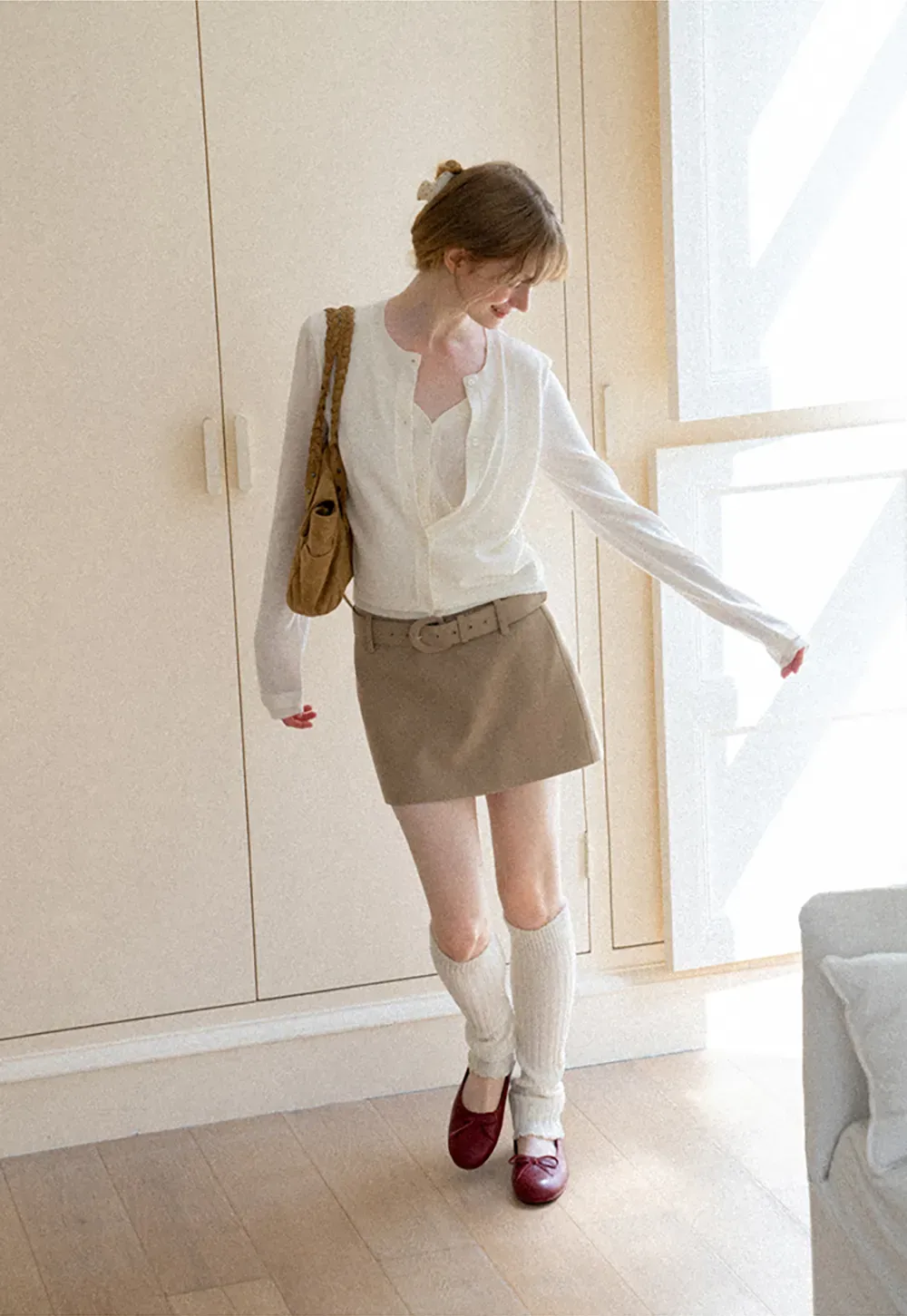 Button Front Cardigan with Contrasting Cuff Detail Woolen Knit Sweater