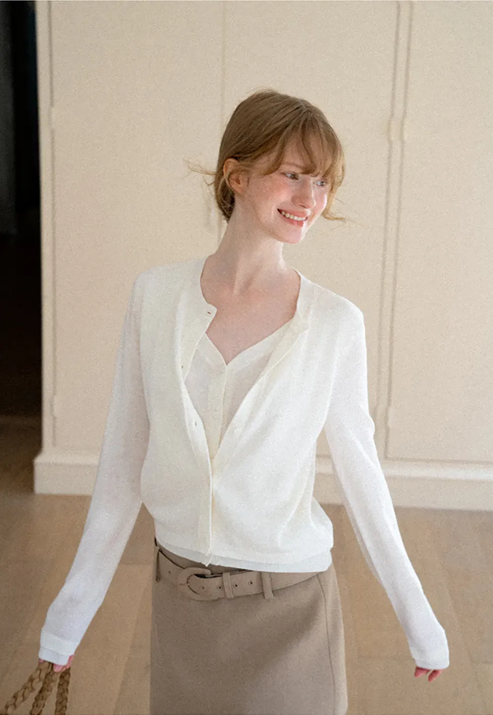 Button Front Cardigan with Contrasting Cuff Detail Woolen Knit Sweater