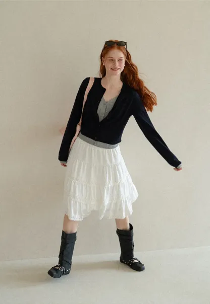 Button Front Cardigan with Contrasting Cuff Detail Woolen Knit Sweater