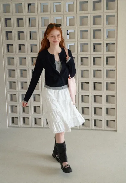 Button Front Cardigan with Contrasting Cuff Detail Woolen Knit Sweater