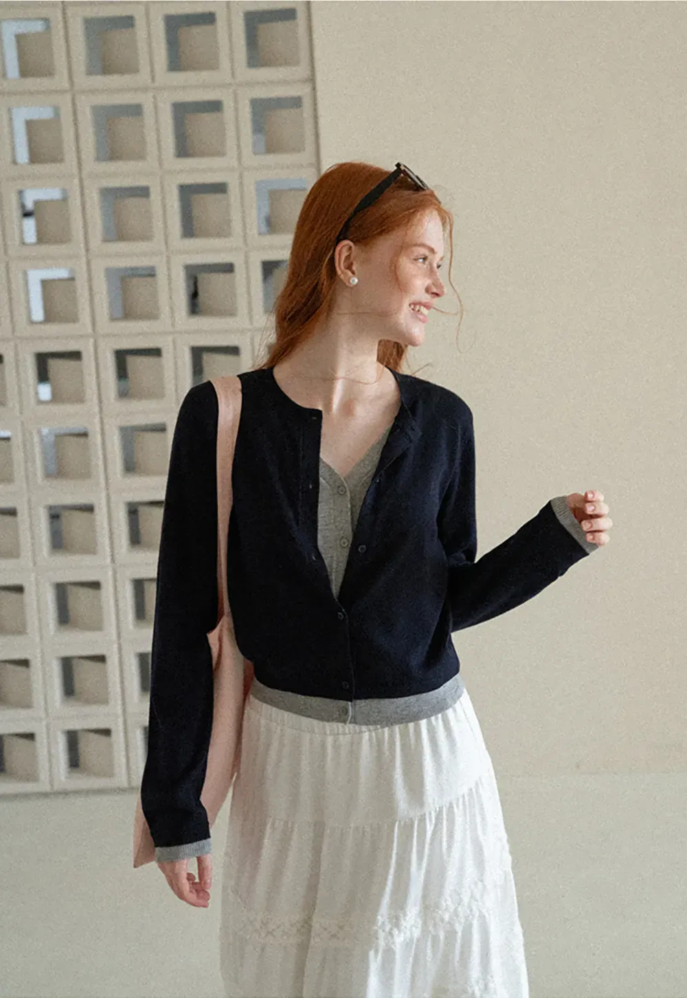 Button Front Cardigan with Contrasting Cuff Detail Woolen Knit Sweater