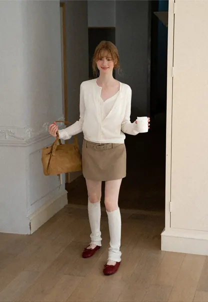 Button Front Cardigan with Contrasting Cuff Detail Woolen Knit Sweater