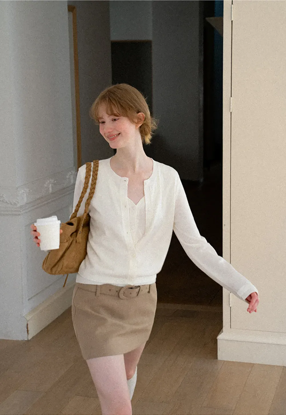 Button Front Cardigan with Contrasting Cuff Detail Woolen Knit Sweater