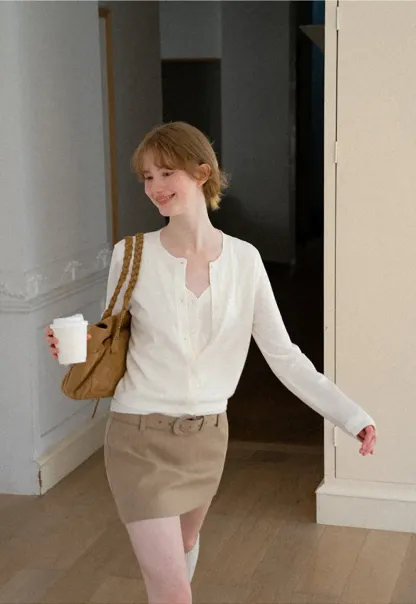 Button Front Cardigan with Contrasting Cuff Detail Woolen Knit Sweater