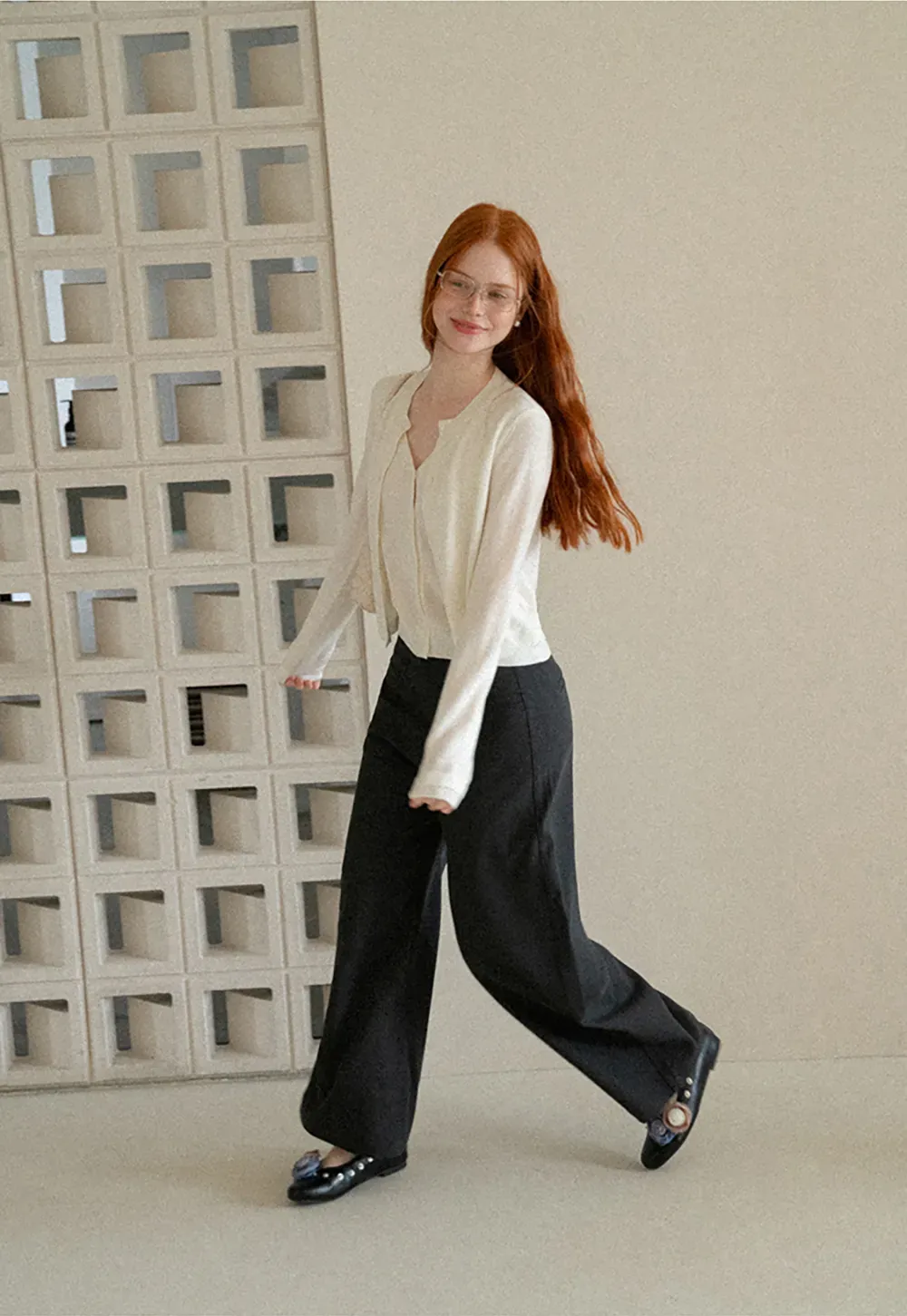 Button Front Cardigan with Contrasting Cuff Detail Woolen Knit Sweater