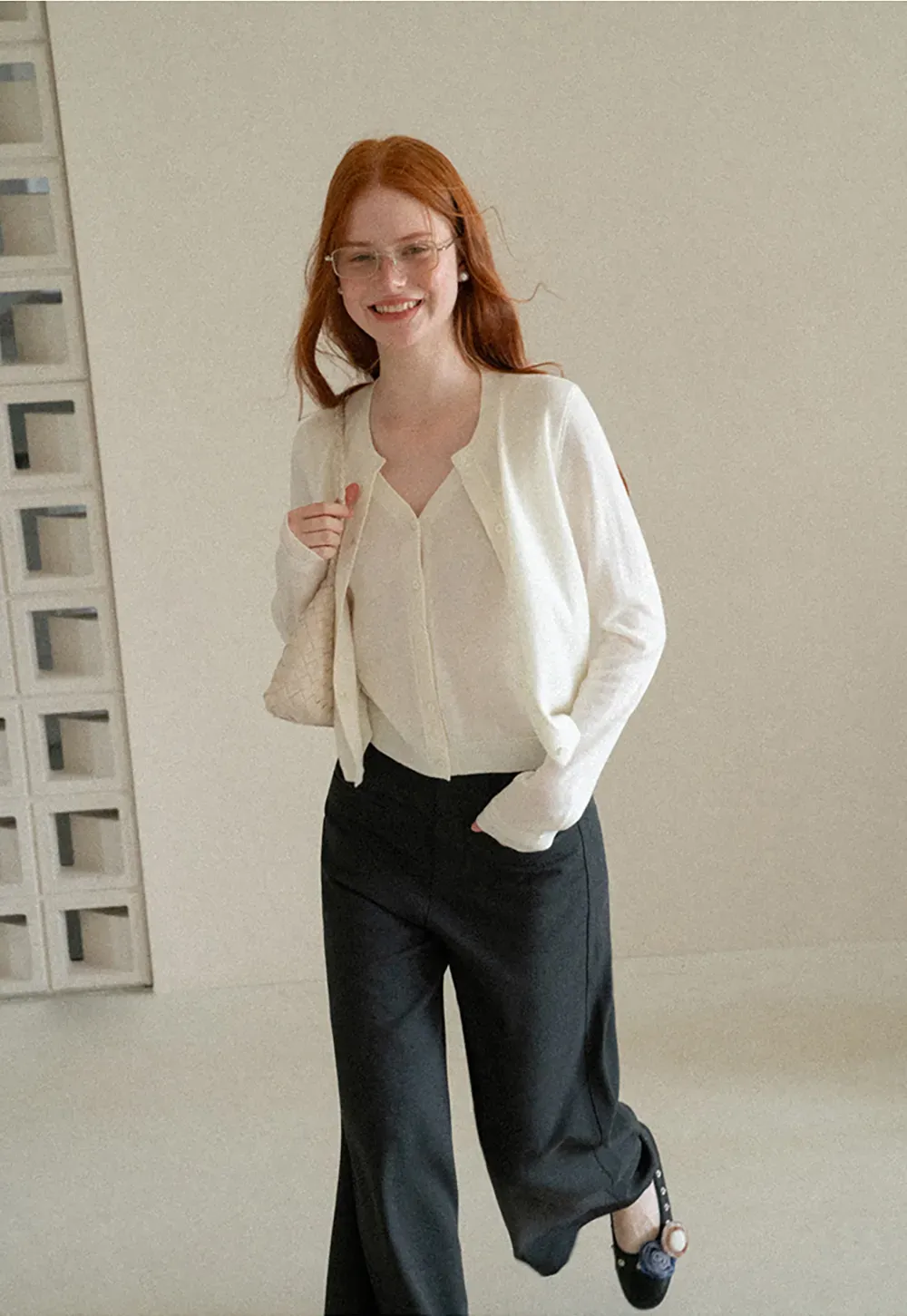 Button Front Cardigan with Contrasting Cuff Detail Woolen Knit Sweater