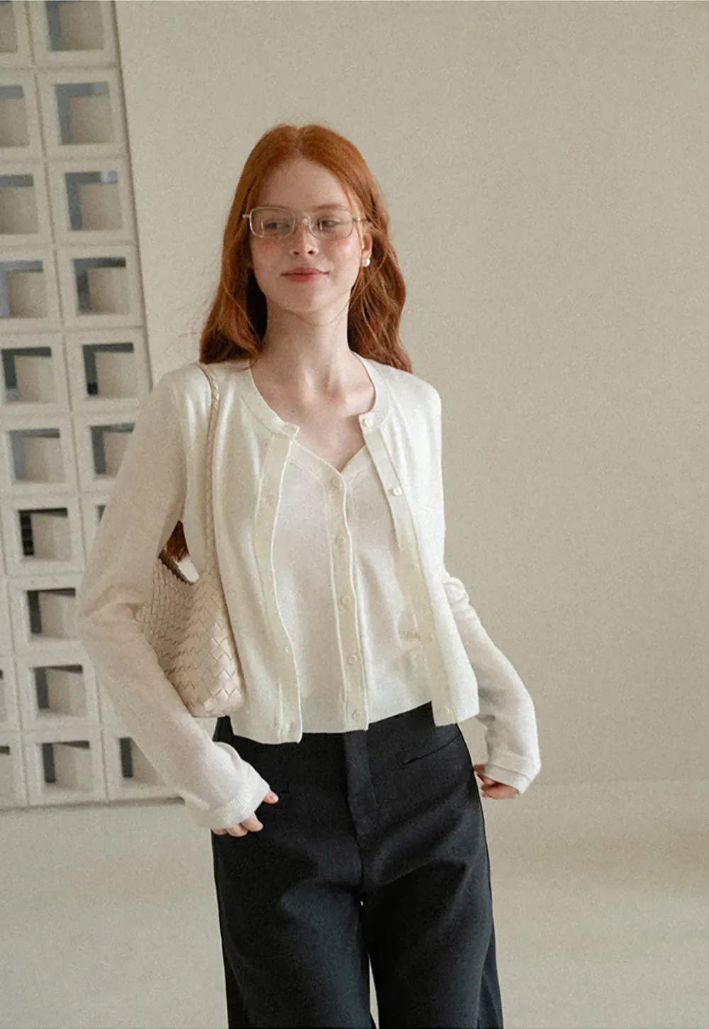 Button Front Cardigan with Contrasting Cuff Detail Woolen Knit Sweater