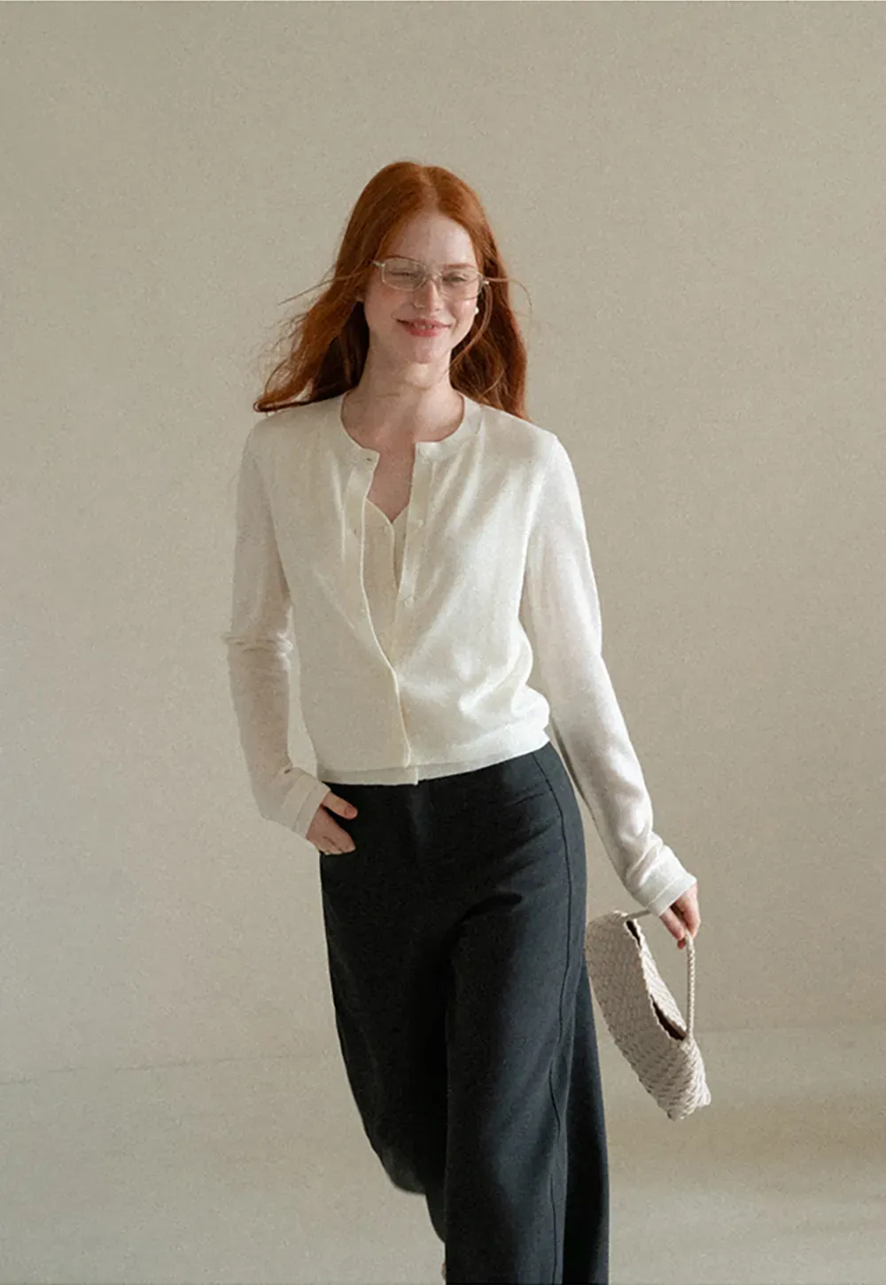 Button Front Cardigan with Contrasting Cuff Detail Woolen Knit Sweater