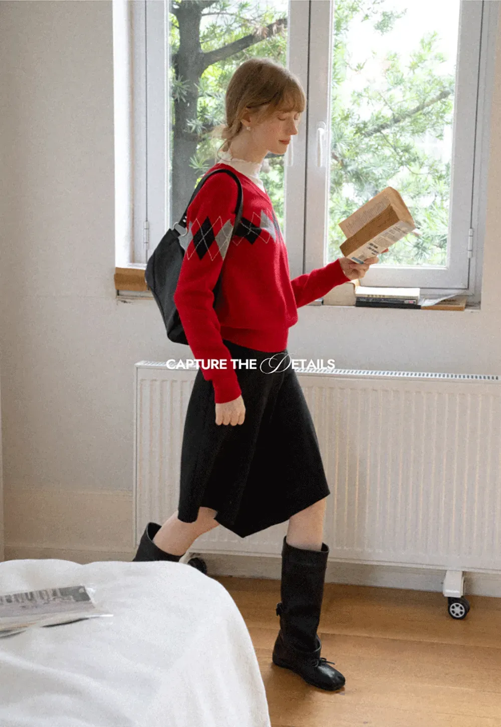 Argyle Pattern V Neck Wool Knit Sweater