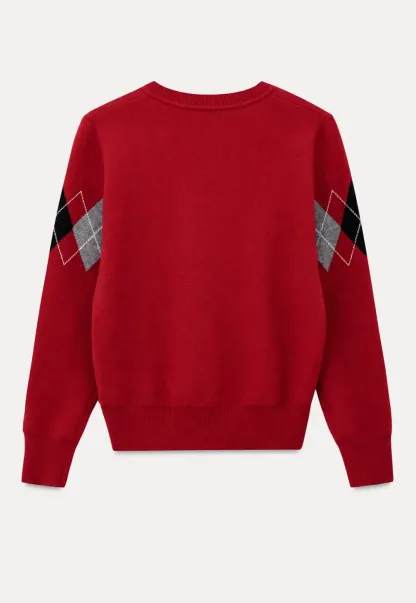 Argyle Pattern V Neck Wool Knit Sweater