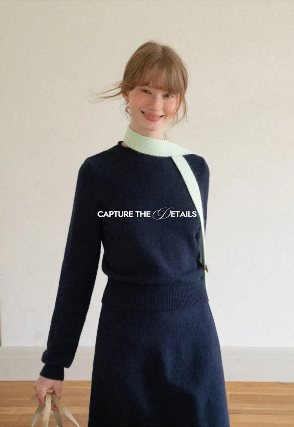 Contrast Collar Ribbed Knit Sweater and A Line Skirt