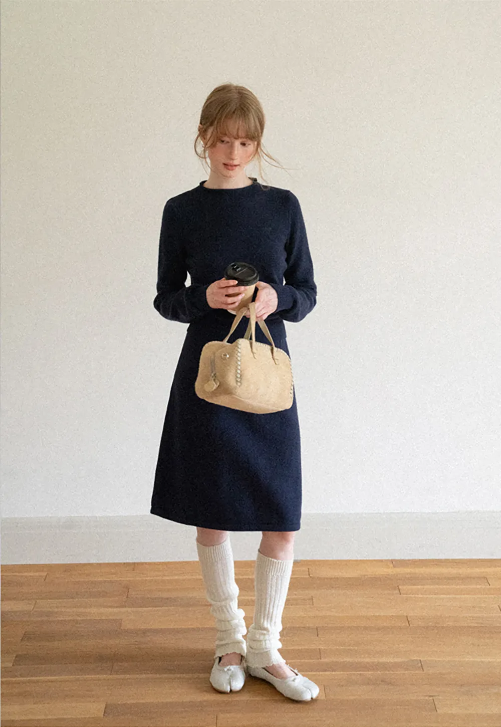 Contrast Collar Ribbed Knit Sweater and A Line Skirt