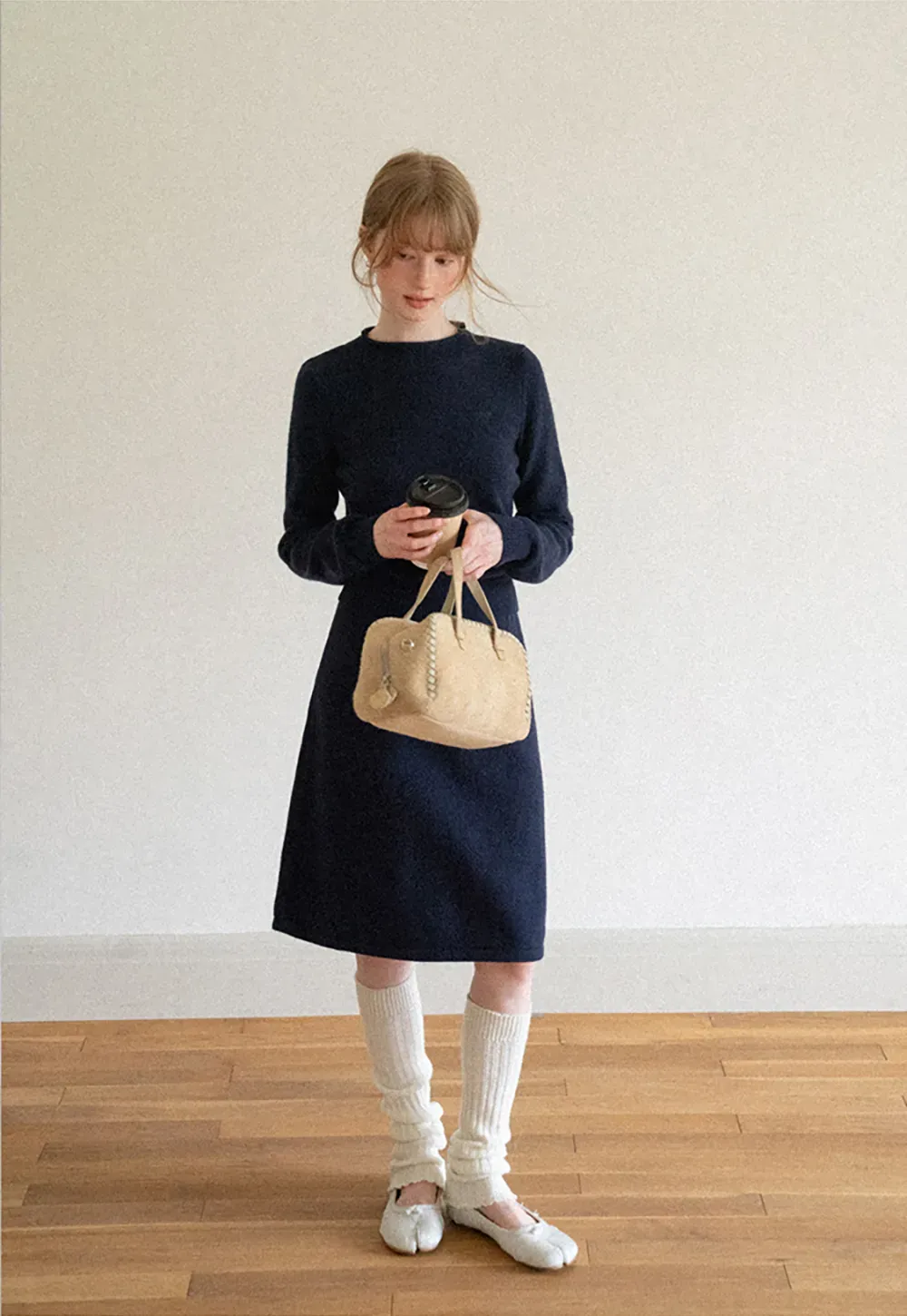 Contrast Collar Ribbed Knit Sweater and A Line Skirt