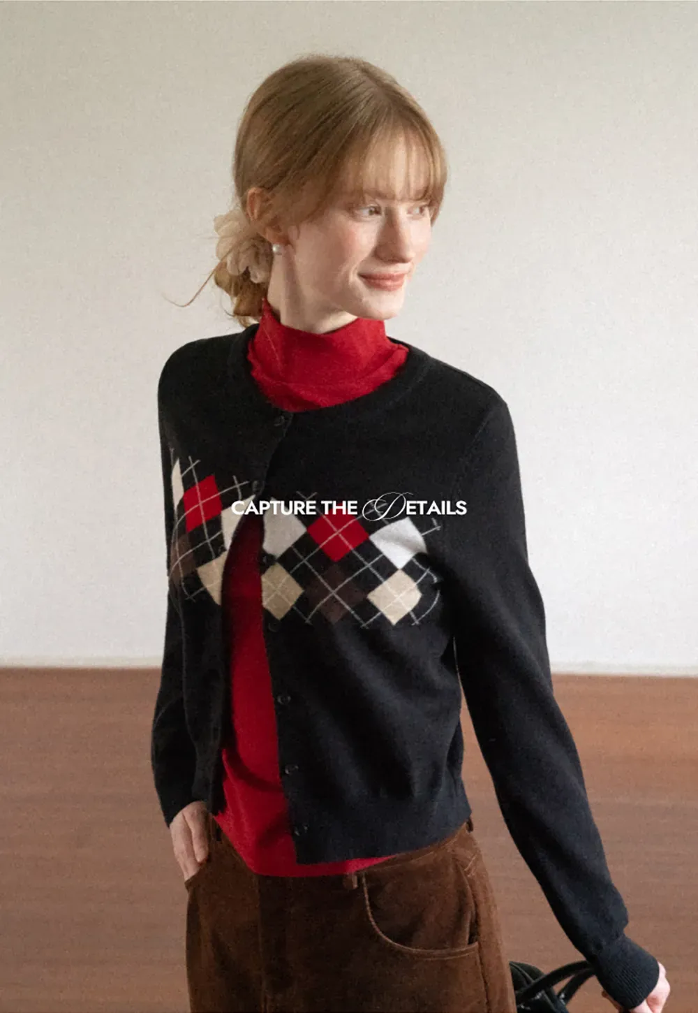 Argyle Pattern Cable Knit Cardigan