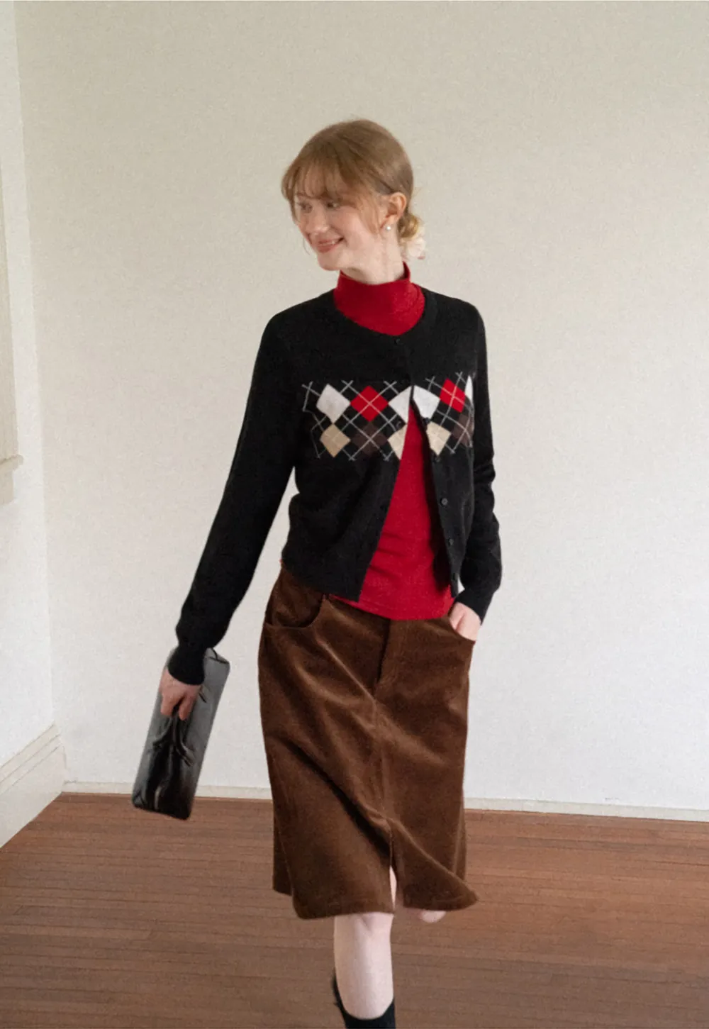 Argyle Pattern Cable Knit Cardigan