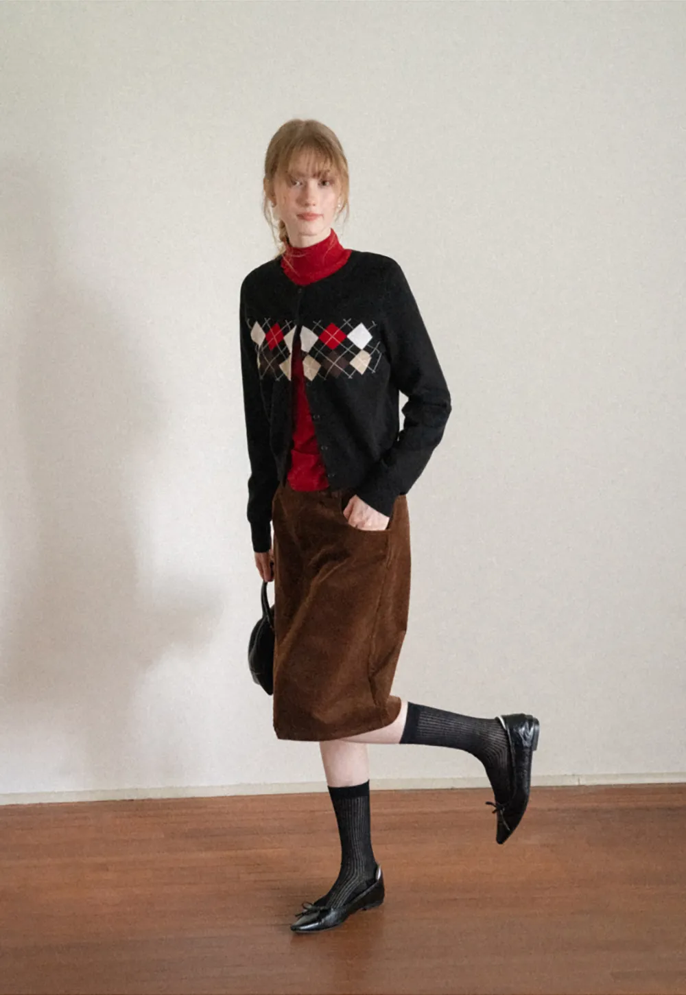 Argyle Pattern Cable Knit Cardigan